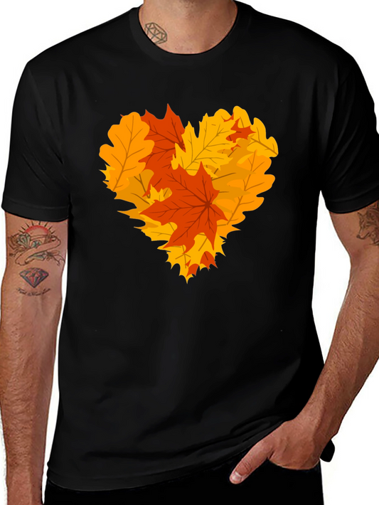 Autumn Leaves Heart Graphic T-Shirt - Fall Fashion