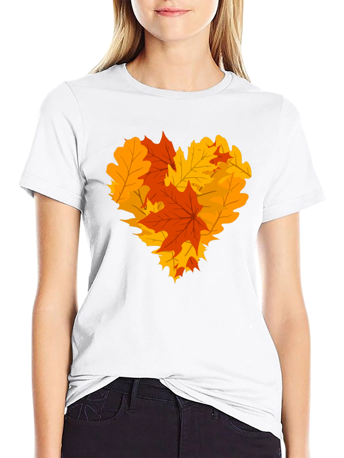 Autumn Leaves Heart Graphic T-Shirt - Fall Fashion