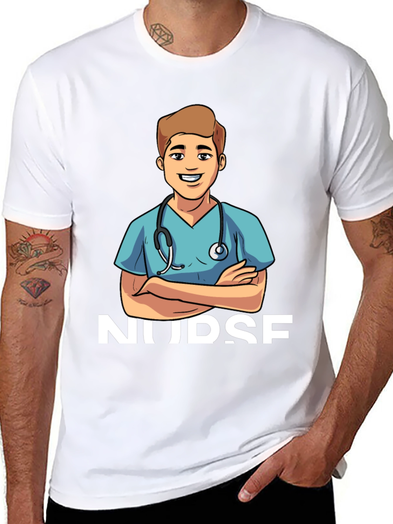 Cartoon Nurse T-Shirt - Black Cotton Blend