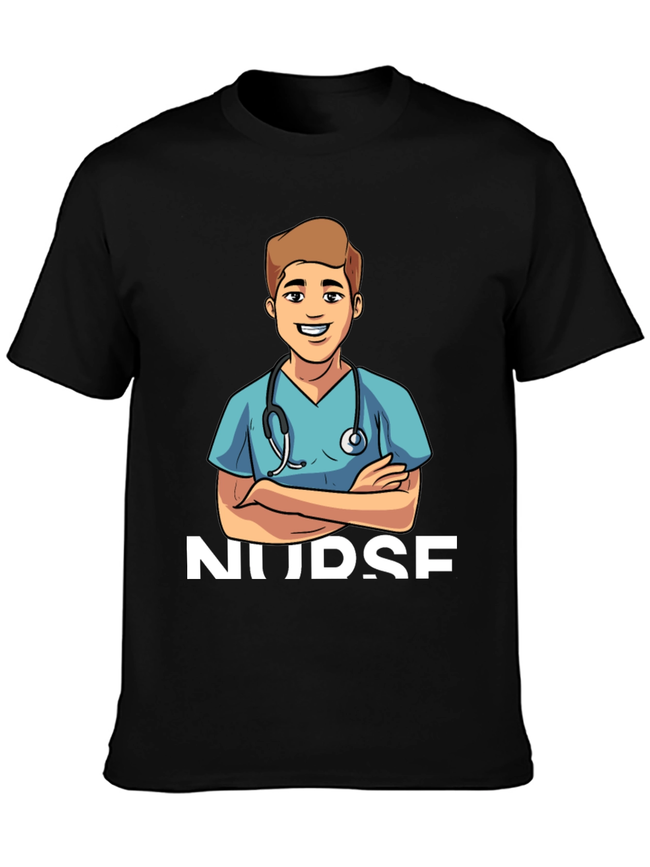 Cartoon Nurse T-Shirt - Black Cotton Blend
