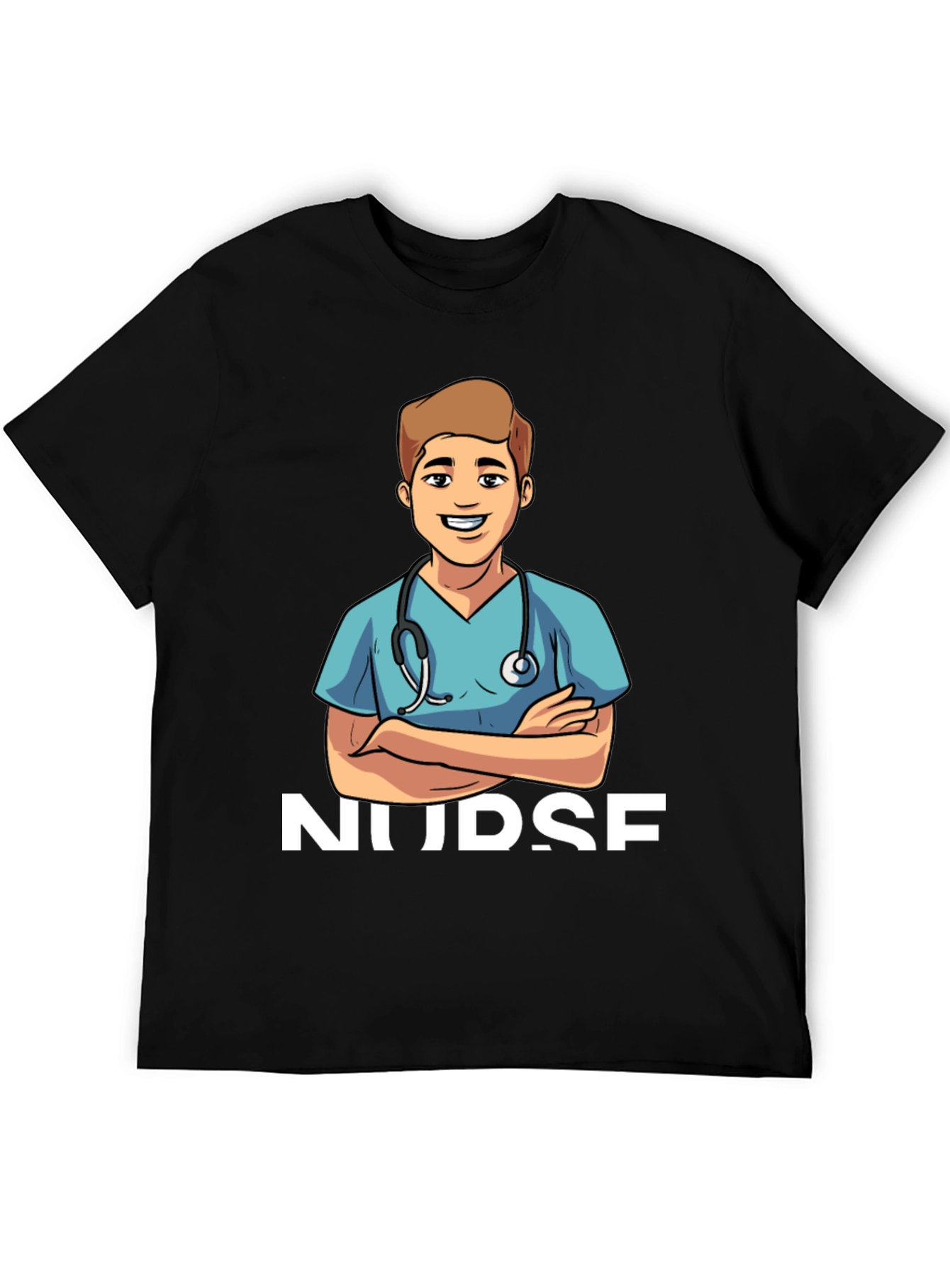 Cartoon Nurse T-Shirt - Black Cotton Blend