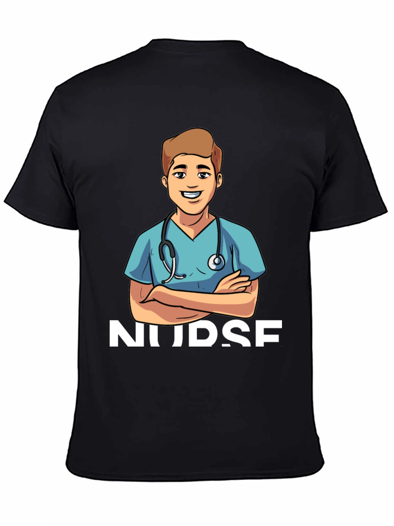 Cartoon Nurse T-Shirt - Black Cotton Blend