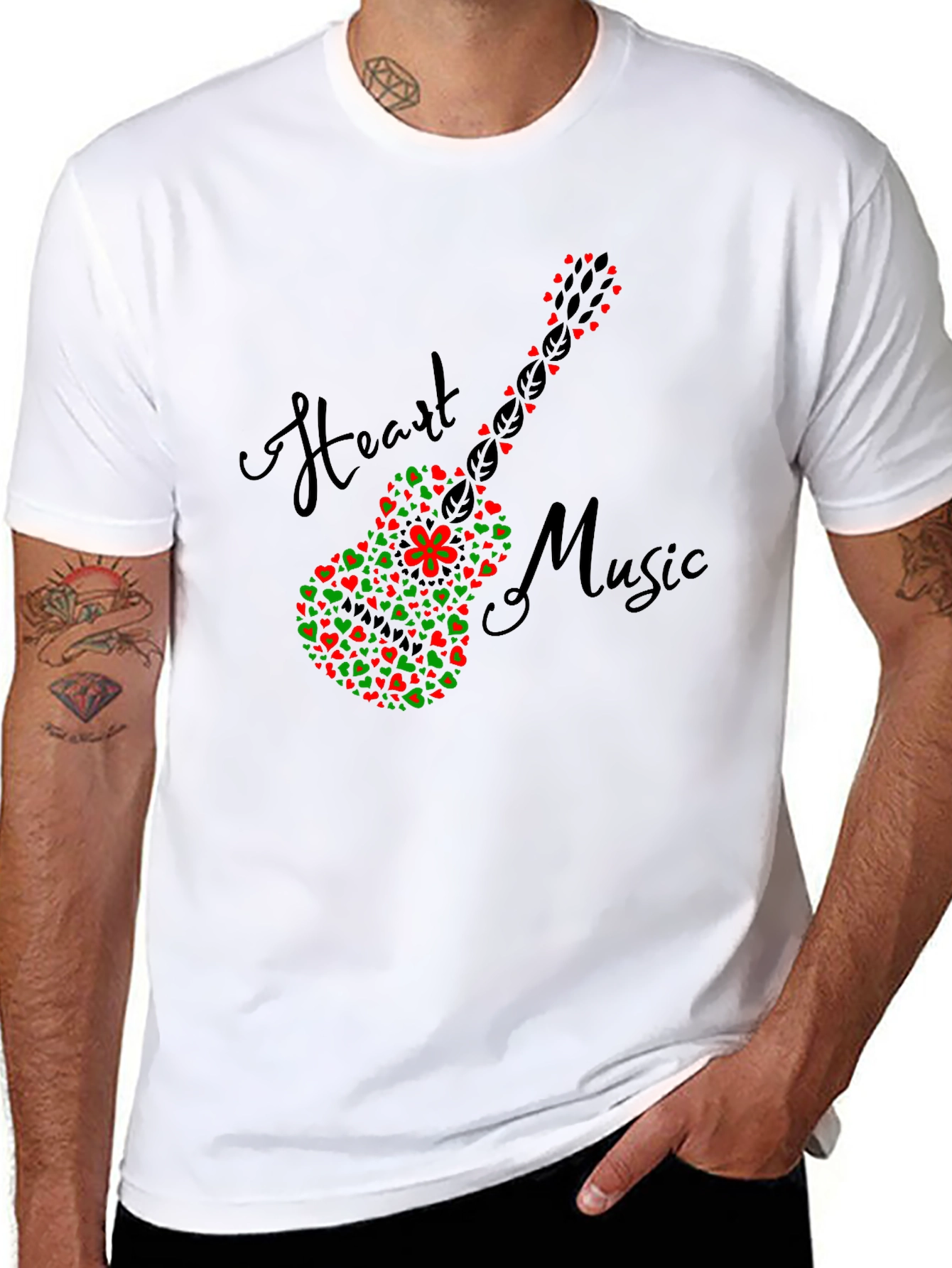 Heart Music Guitar T-Shirt - Black