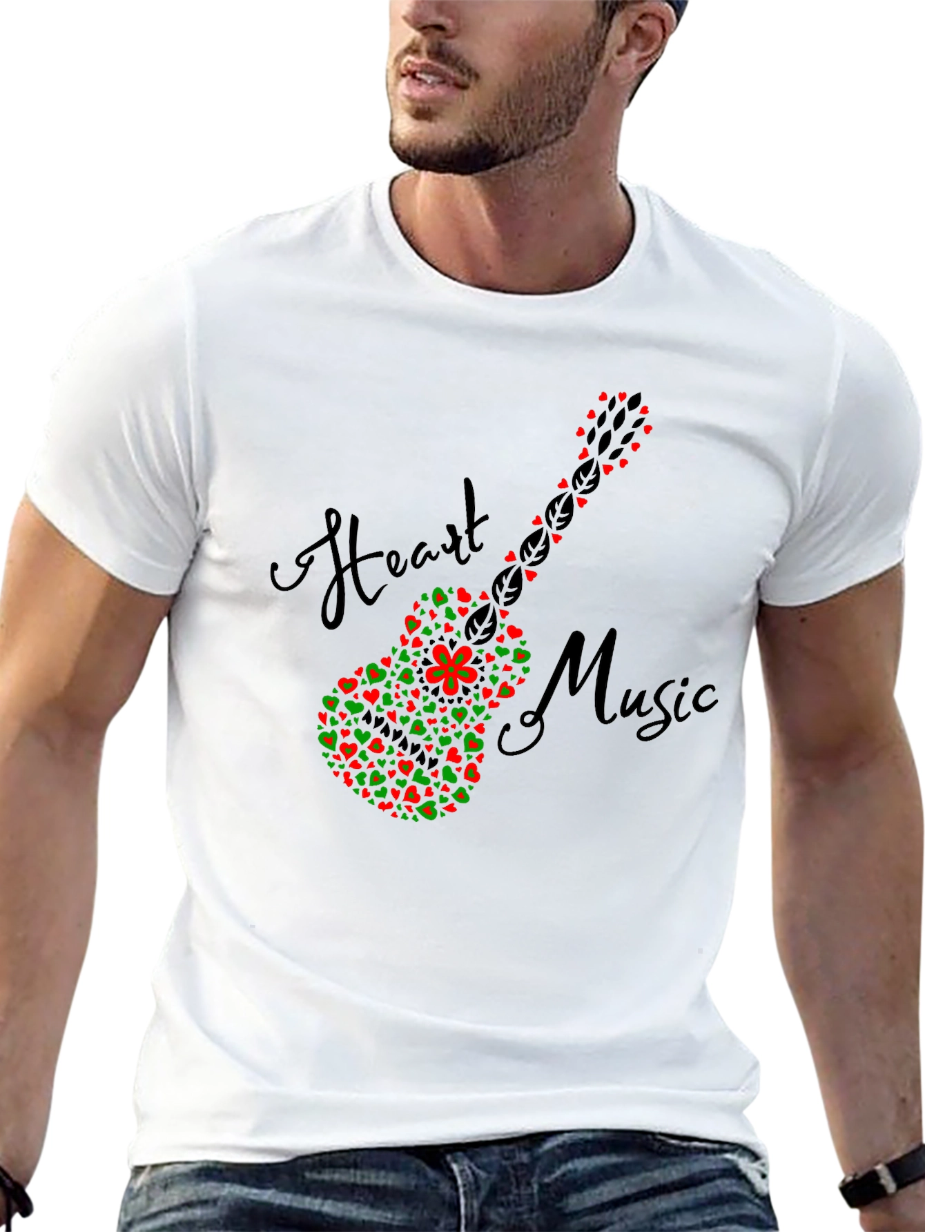 Heart Music Guitar T-Shirt - Black