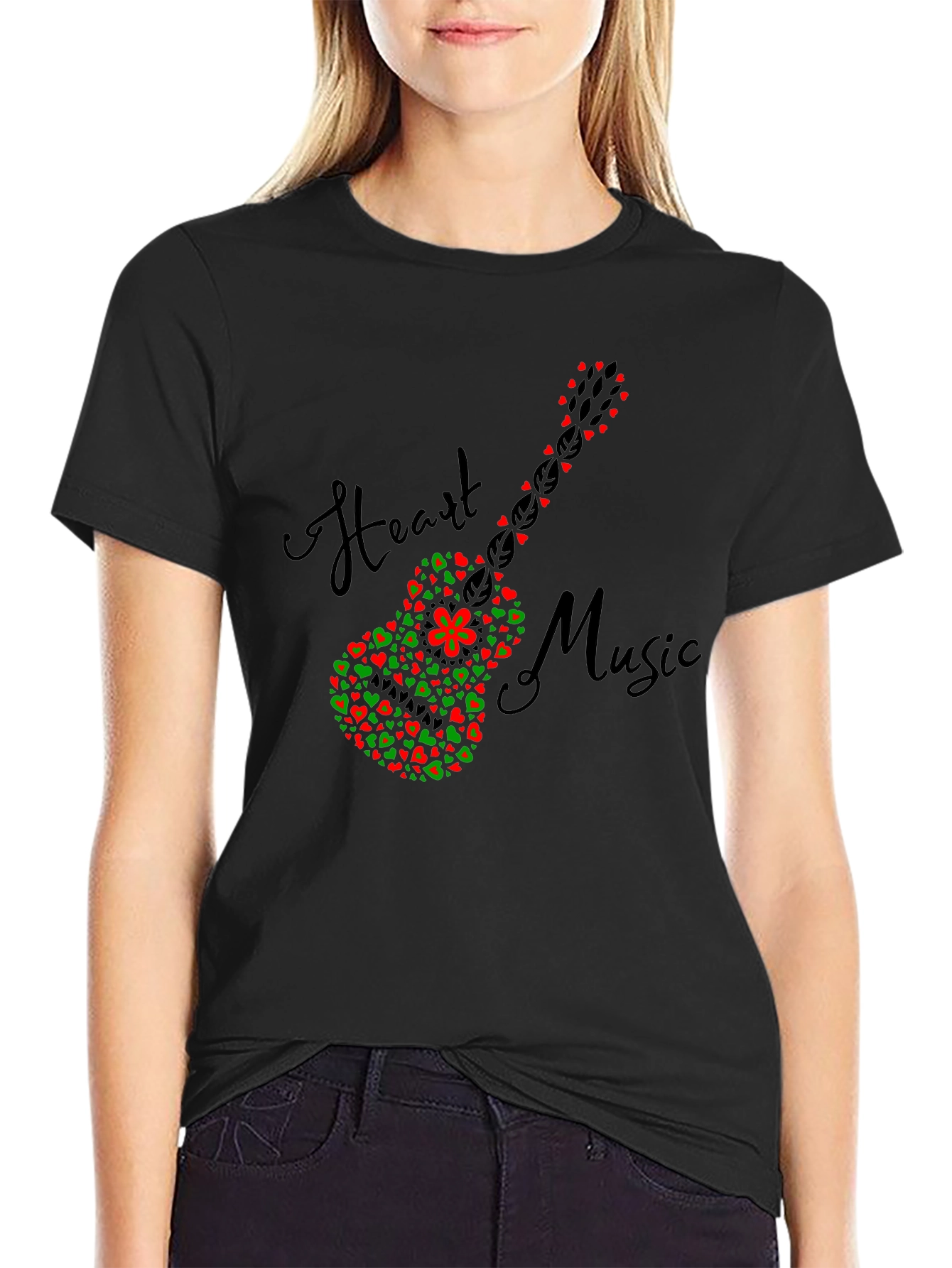 Heart Music Guitar T-Shirt - Black