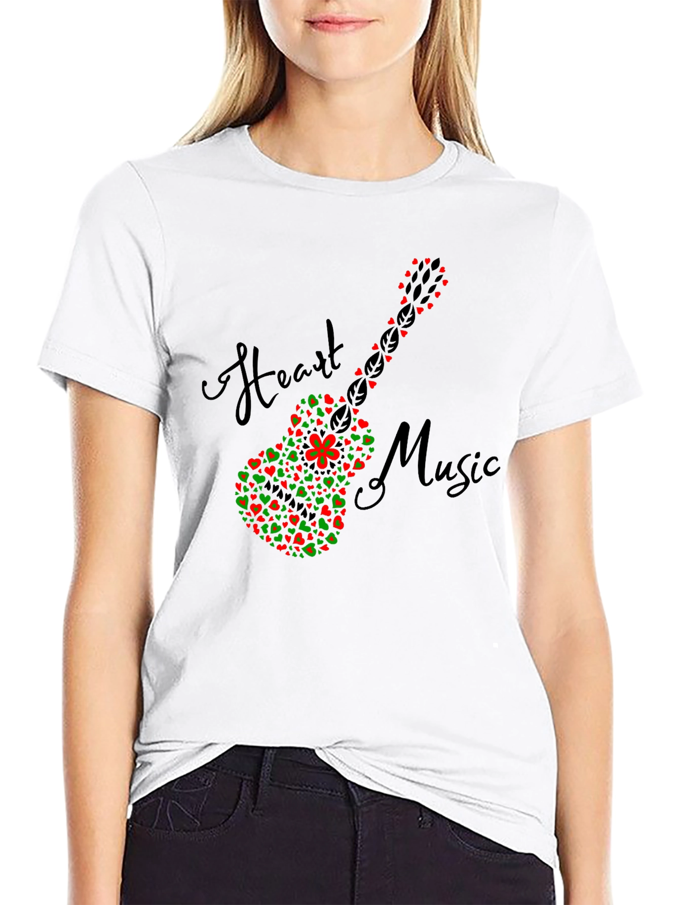 Heart Music Guitar T-Shirt - Black