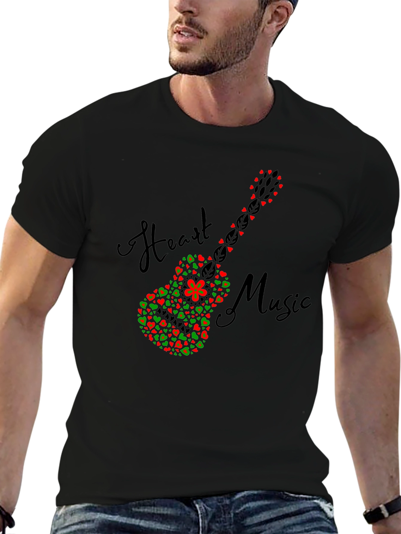 Heart Music Guitar T-Shirt - Black