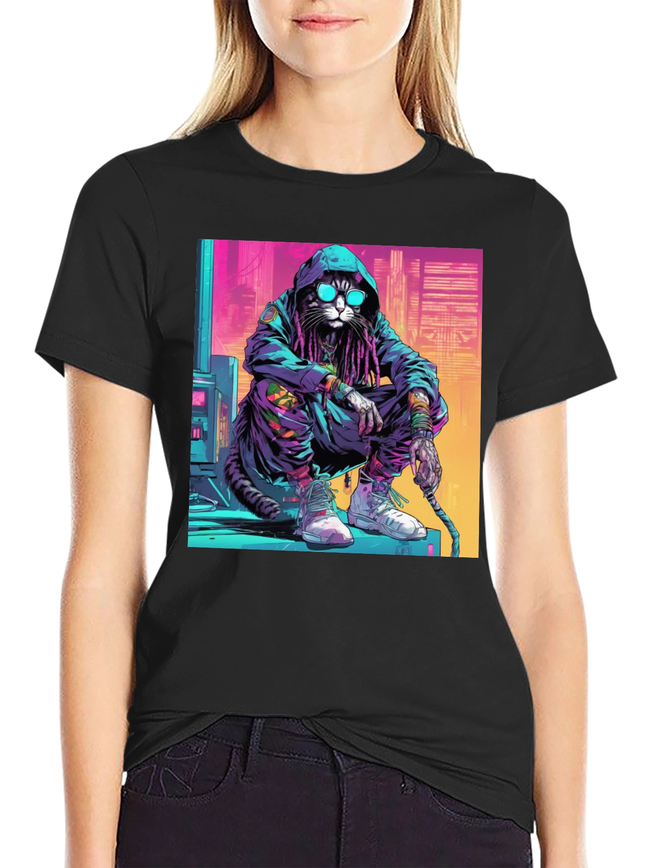 Cool Cat in Hoodie T-Shirt