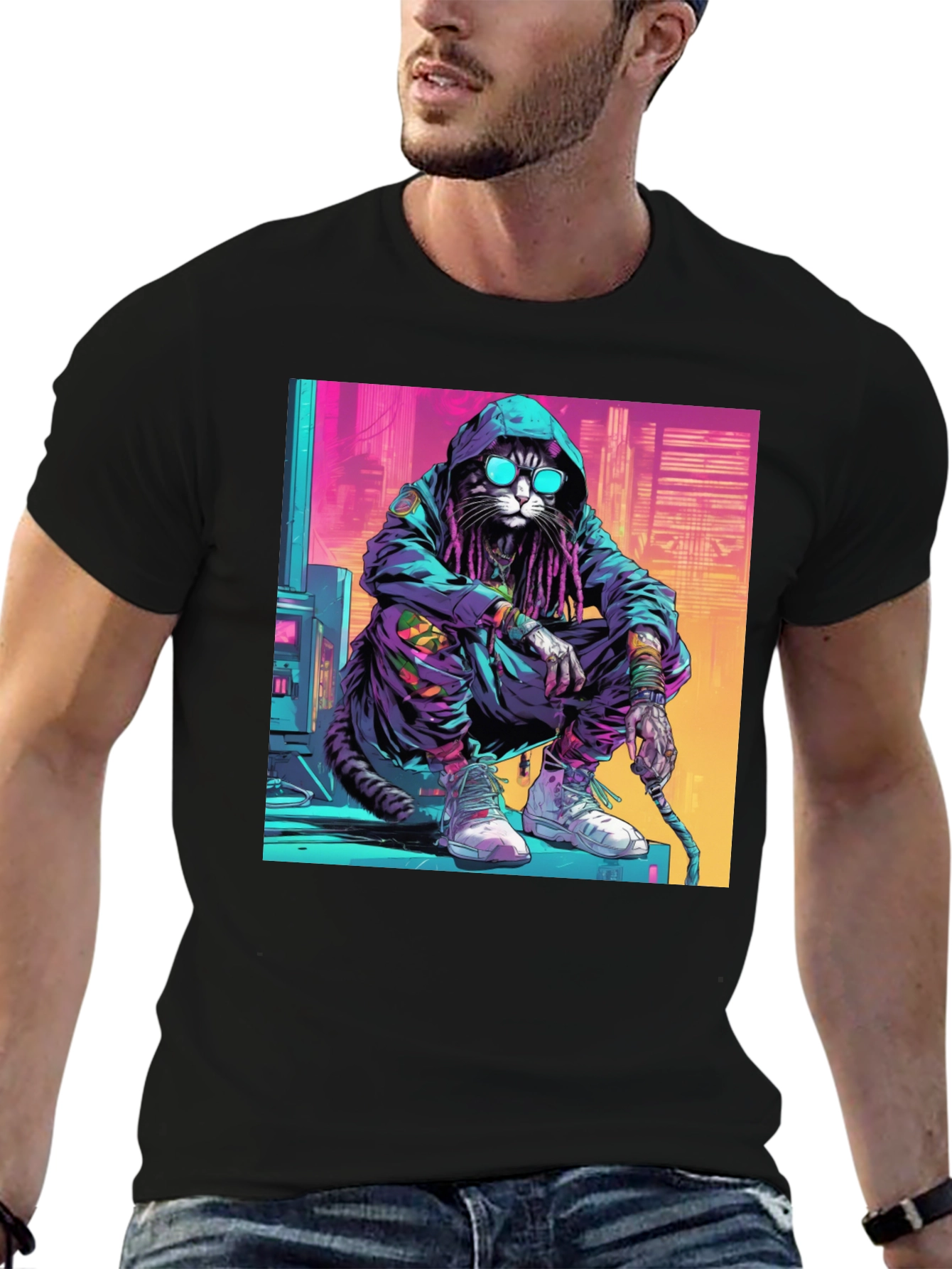 Cool Cat in Hoodie T-Shirt