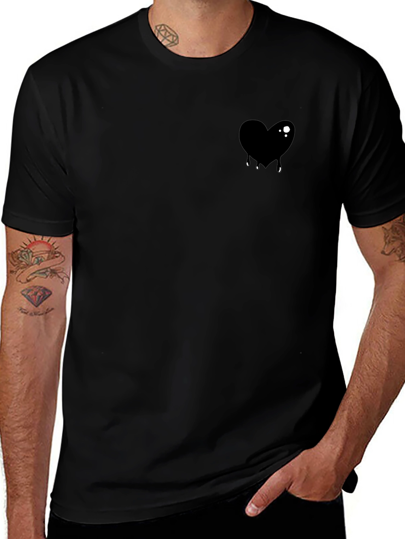 Mens Black T-Shirt with Dripping Heart Graphic