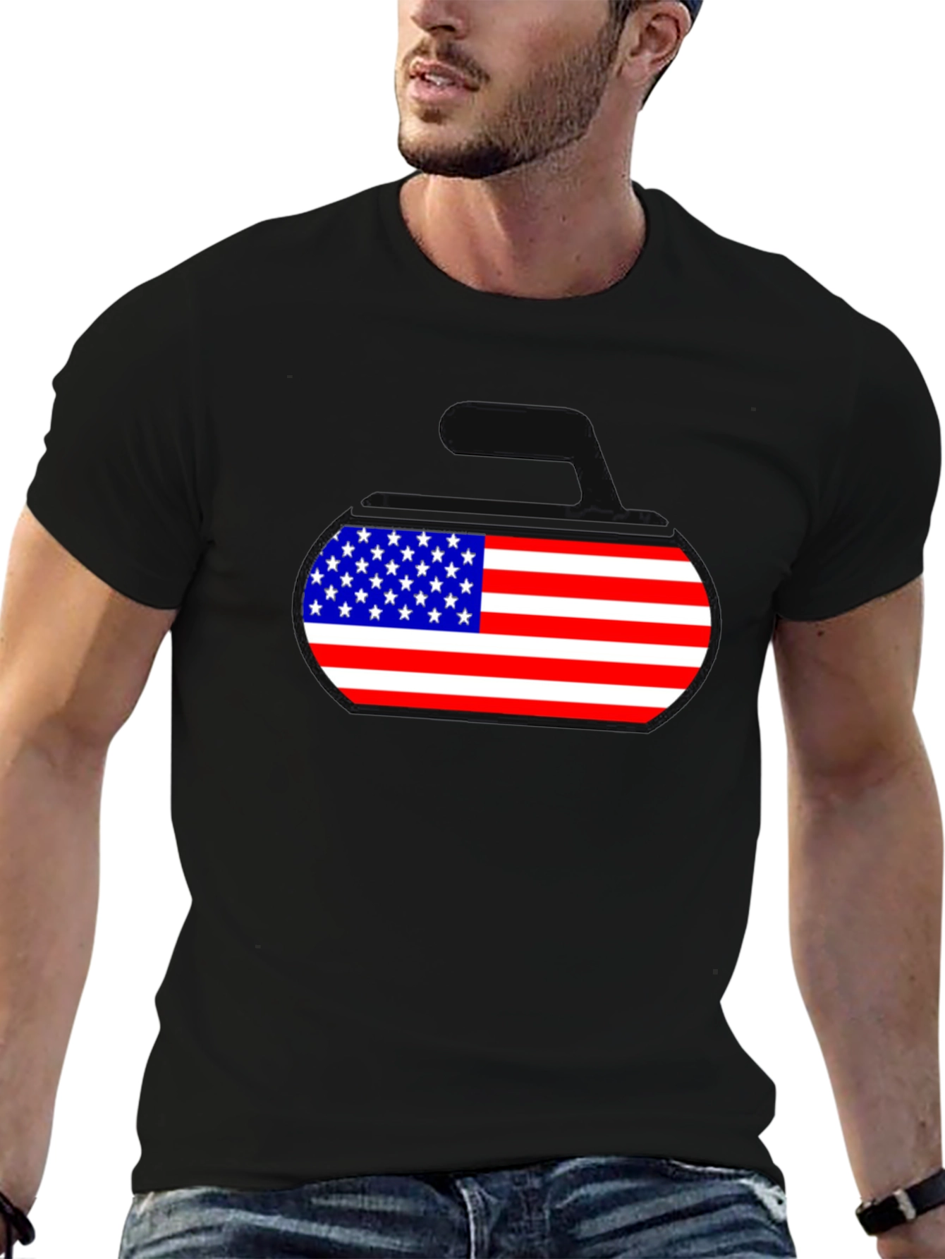 American Flag Curling Stone Graphic Tee