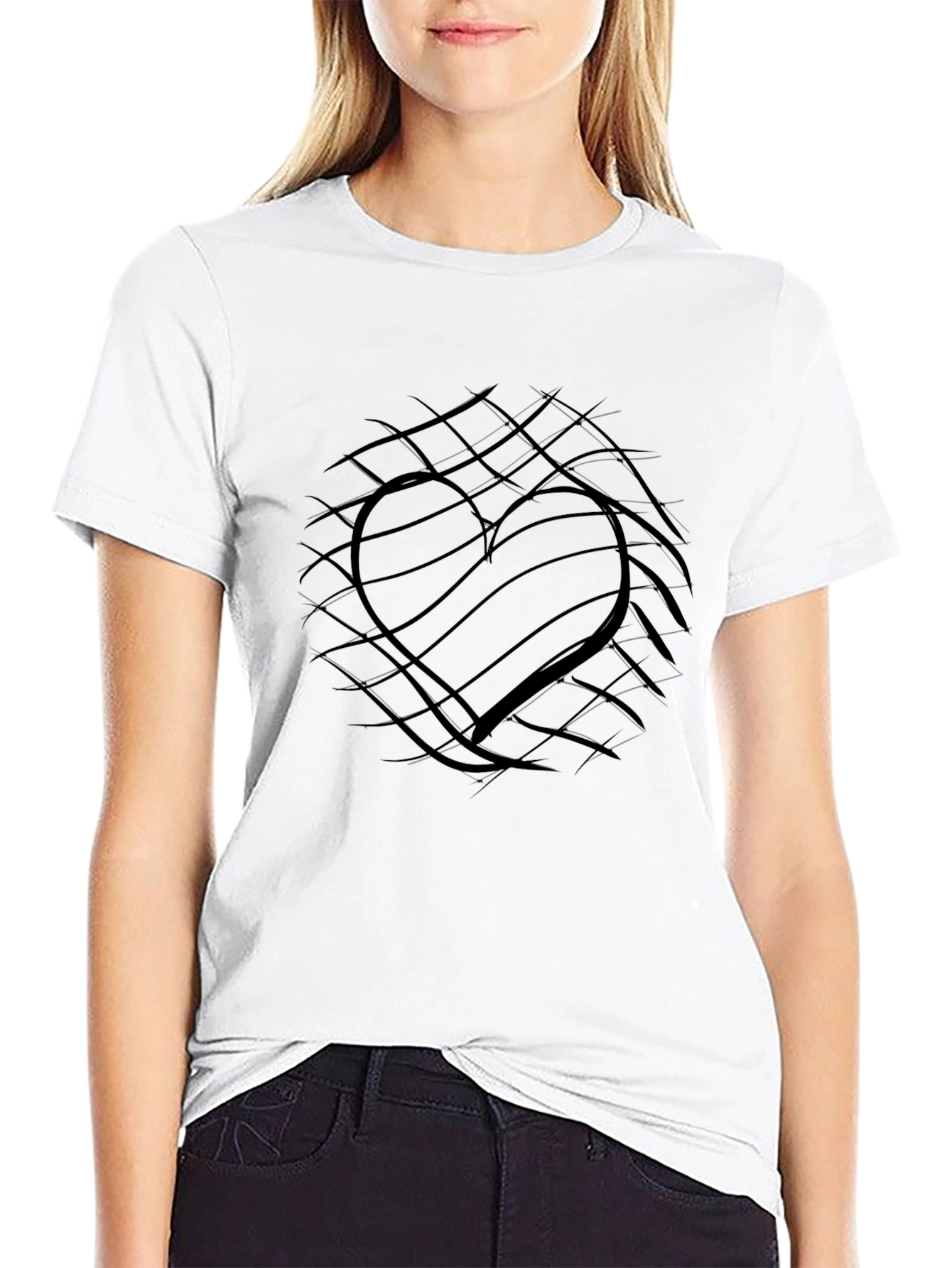 Abstract Heart Graphic Black T-Shirt