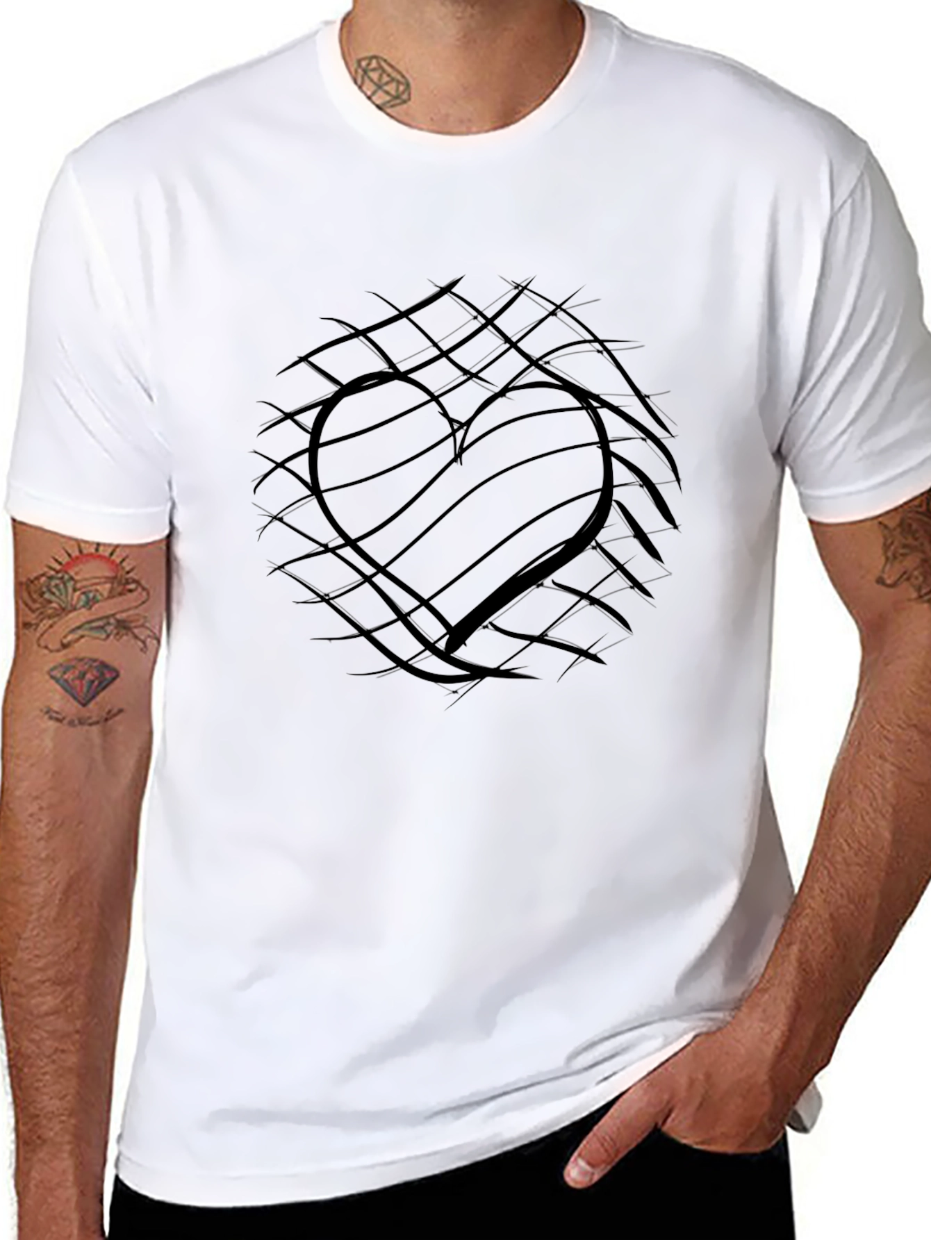 Abstract Heart Graphic Black T-Shirt