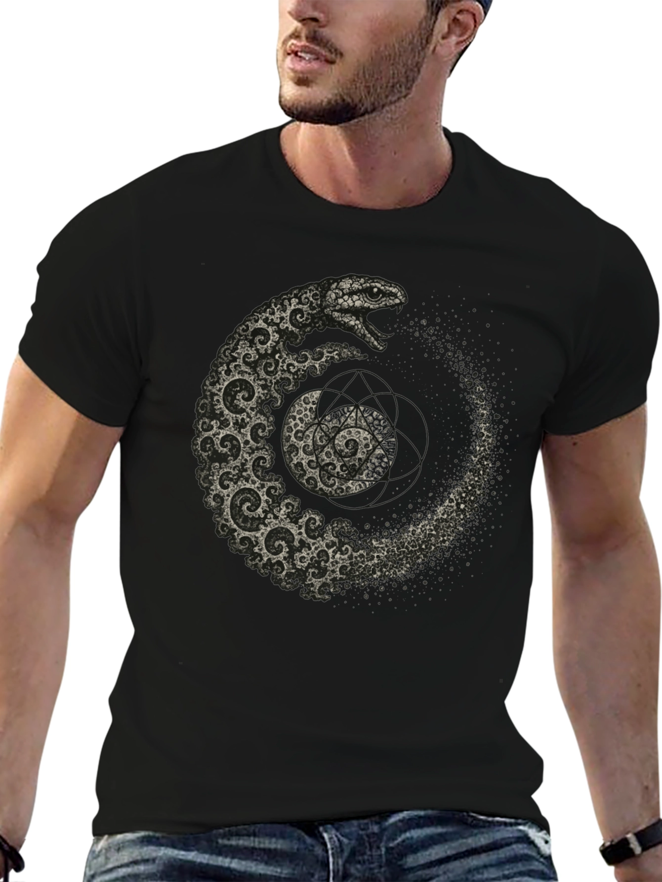 Serpent Spiral T-Shirt - Geometric Snake Design