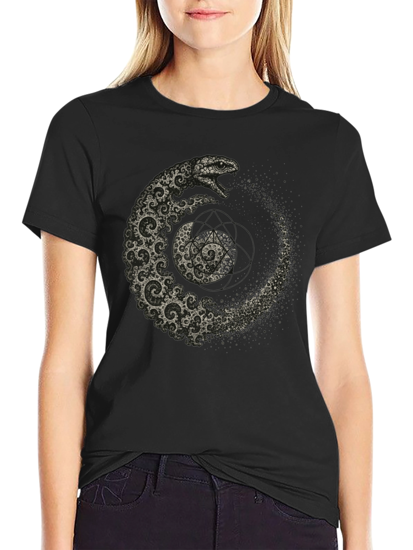 Serpent Spiral T-Shirt - Geometric Snake Design