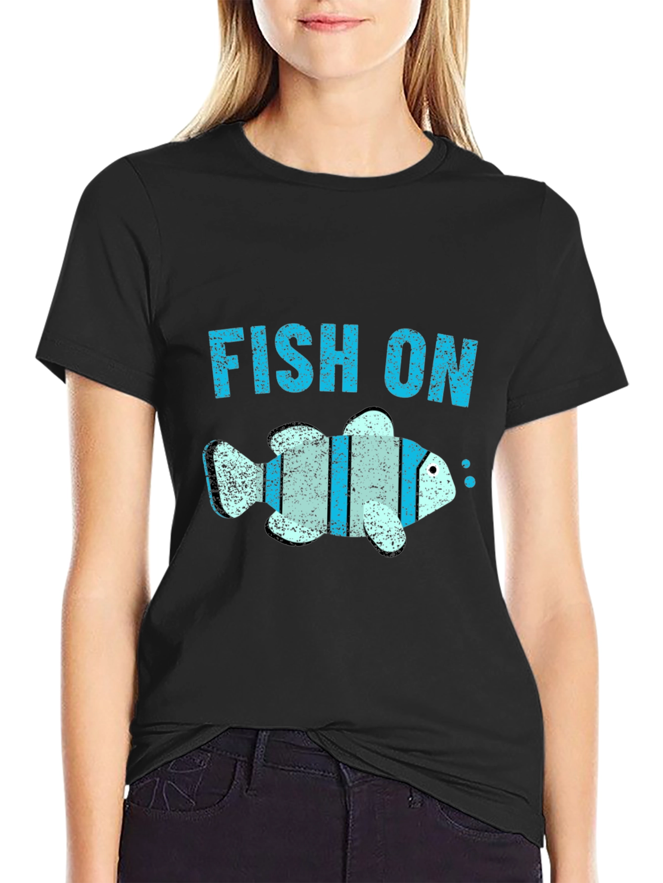 Fish On Graphic Tee - Black Cotton Comfort