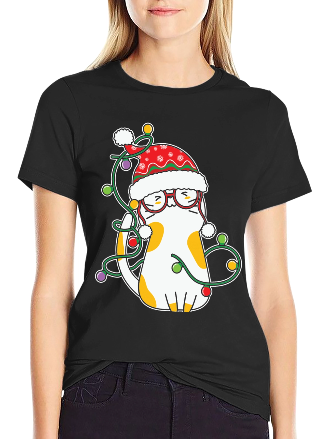 Festive Cat Christmas Lights T-Shirt