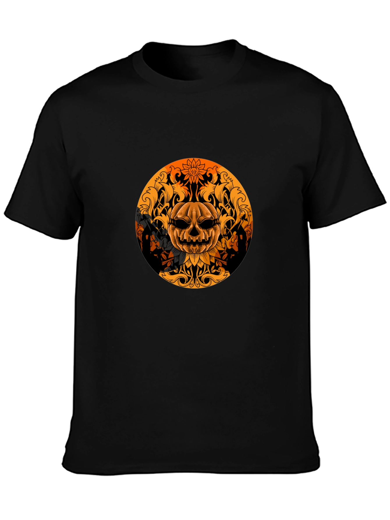 Pumpkin Skull Graphic Tee - Black Halloween Shirt