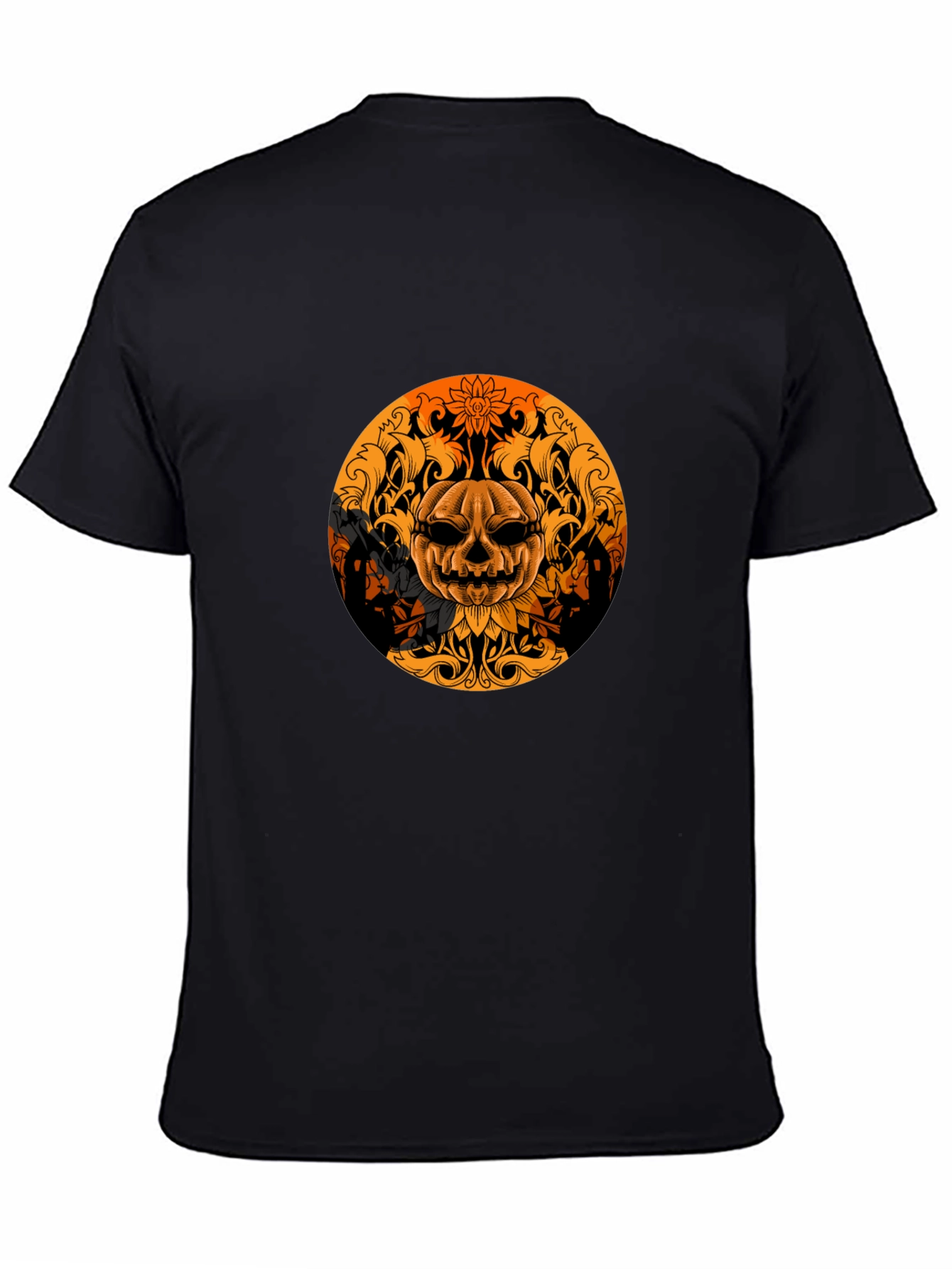Pumpkin Skull Graphic Tee - Black Halloween Shirt