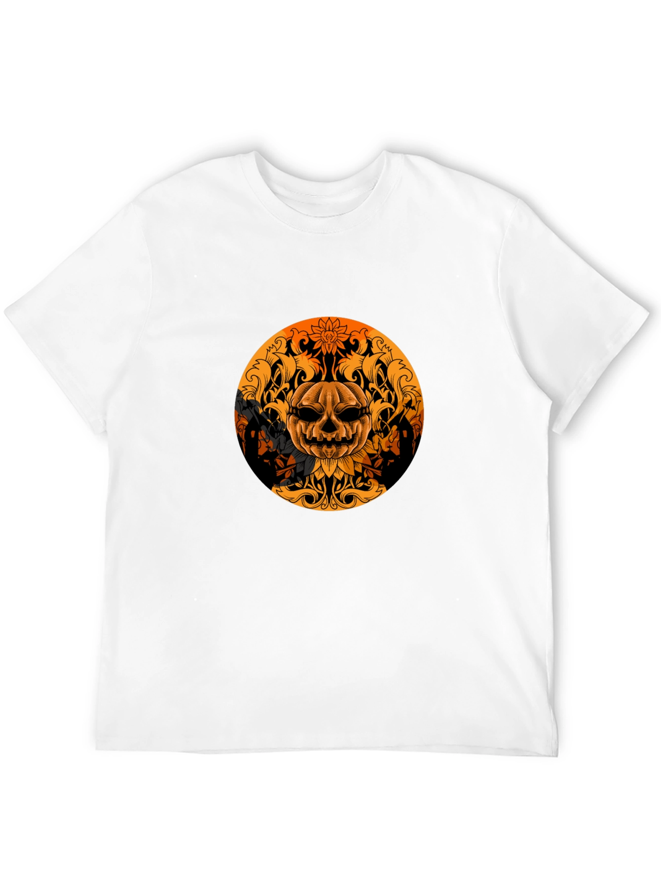 Pumpkin Skull Graphic Tee - Black Halloween Shirt