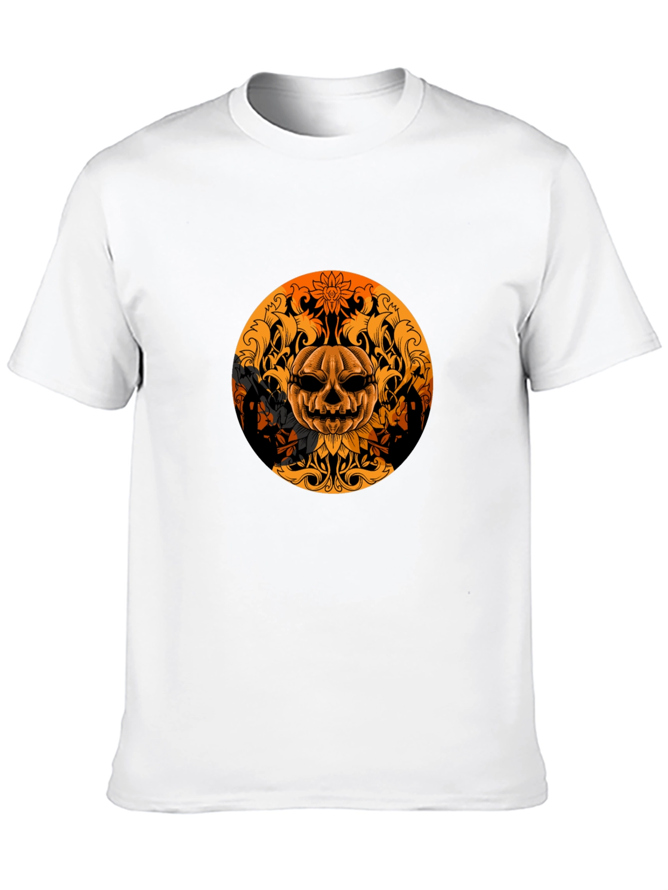 Pumpkin Skull Graphic Tee - Black Halloween Shirt