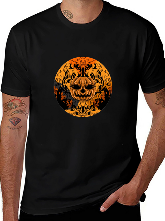 Pumpkin Skull Graphic Tee - Black Halloween Shirt