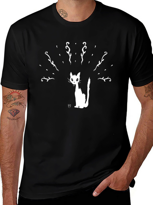 Black T-Shirt with Cat Silhouette Print