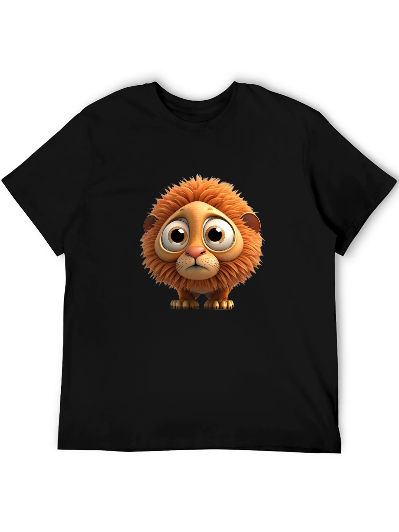 Cartoon Lion Graphic Black T-Shirt