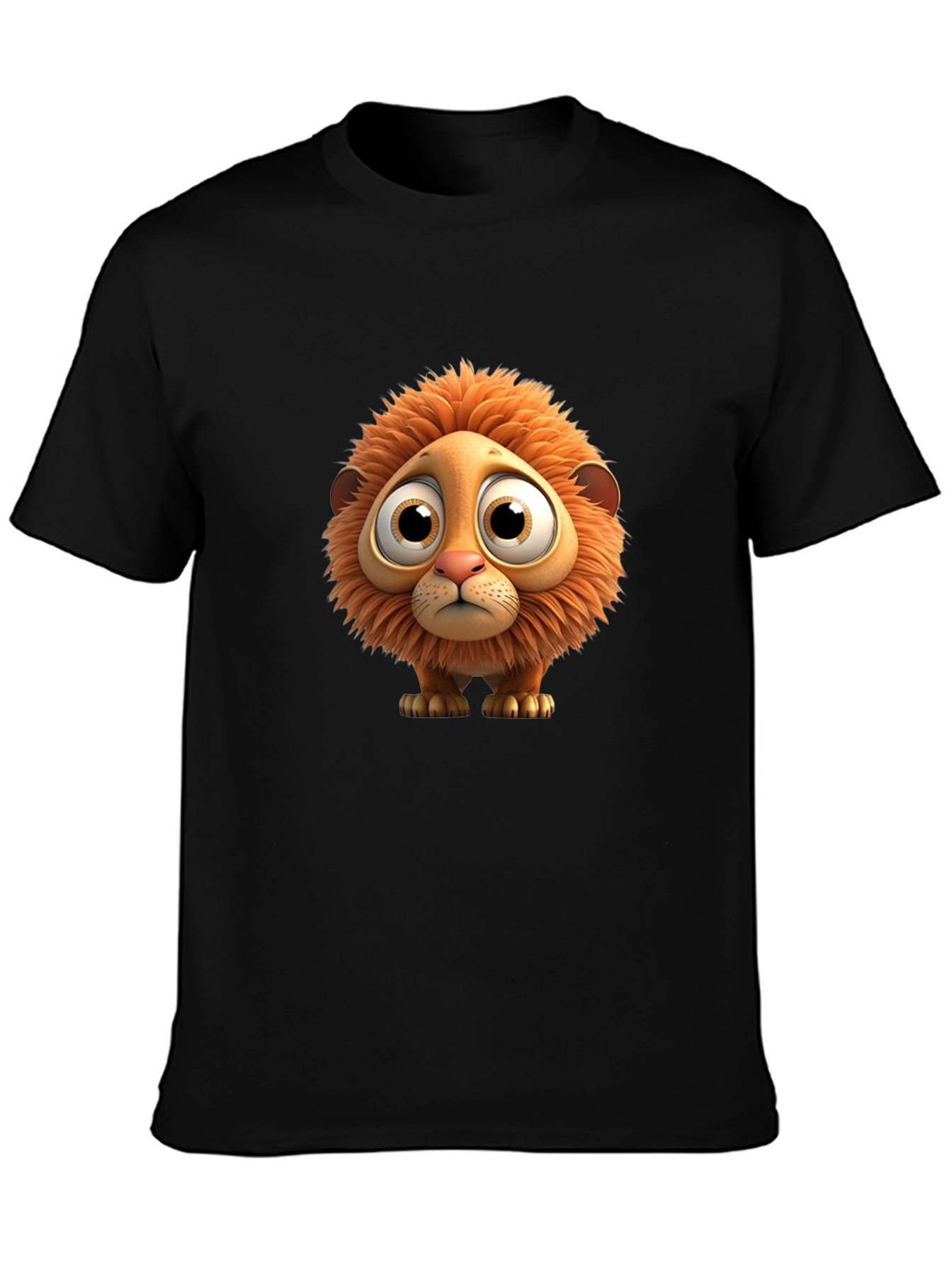 Cartoon Lion Graphic Black T-Shirt