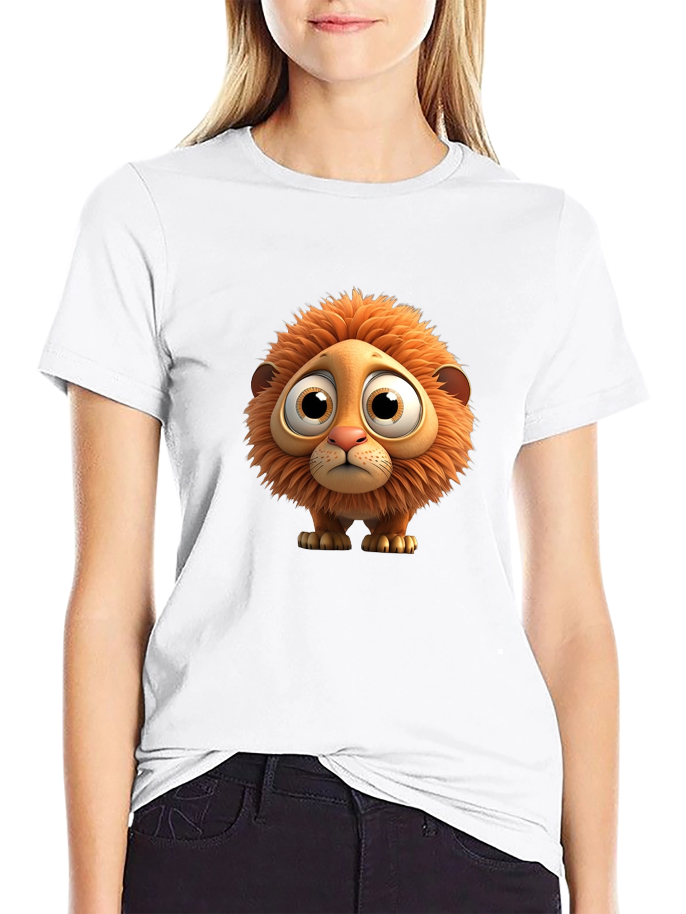 Cartoon Lion Graphic Black T-Shirt