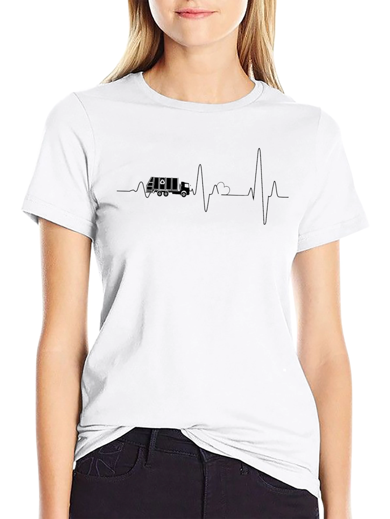 Truck Driver Heartbeat T-Shirt - Black