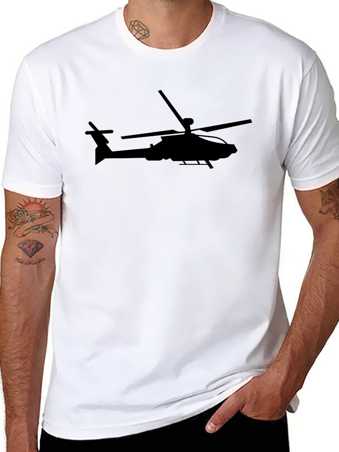 Apache Helicopter Silhouette T-Shirt - Black