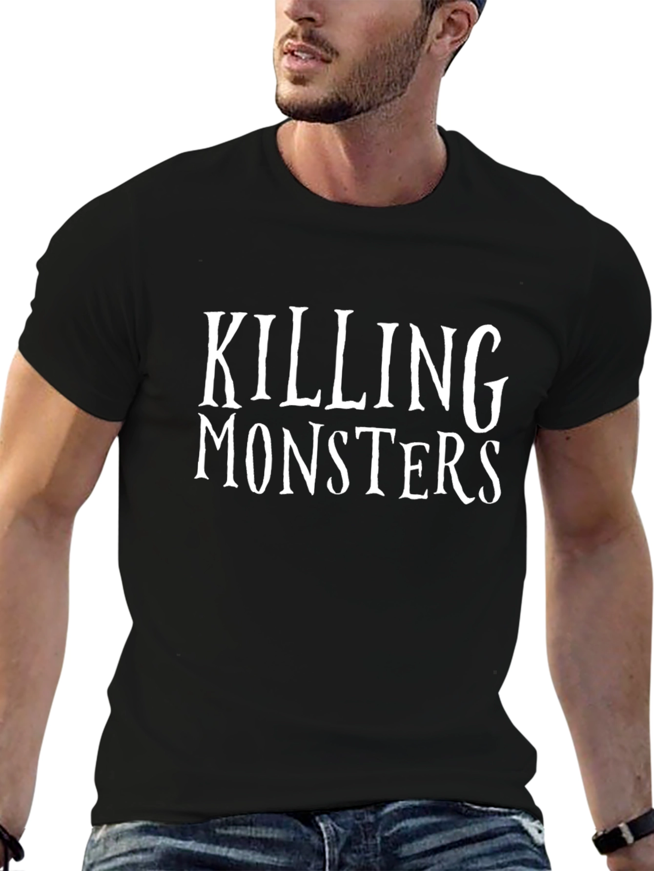 Killing Monsters Graphic Tee - Black Crew Neck Shirt