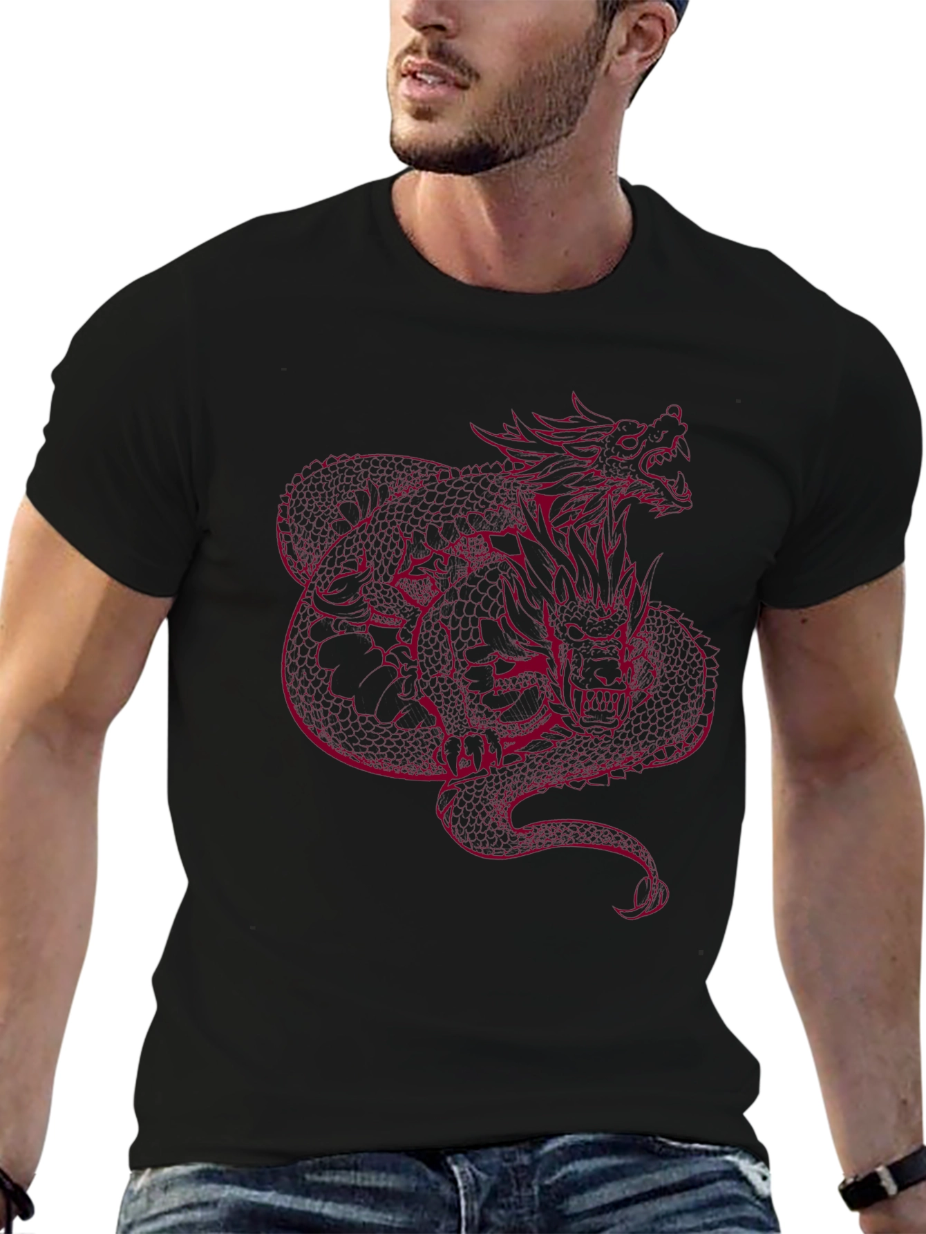 Dragon Graphic Tee - Red Print on Black