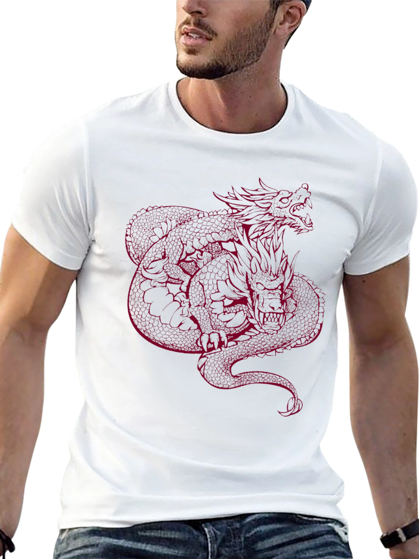 Dragon Graphic Tee - Red Print on Black