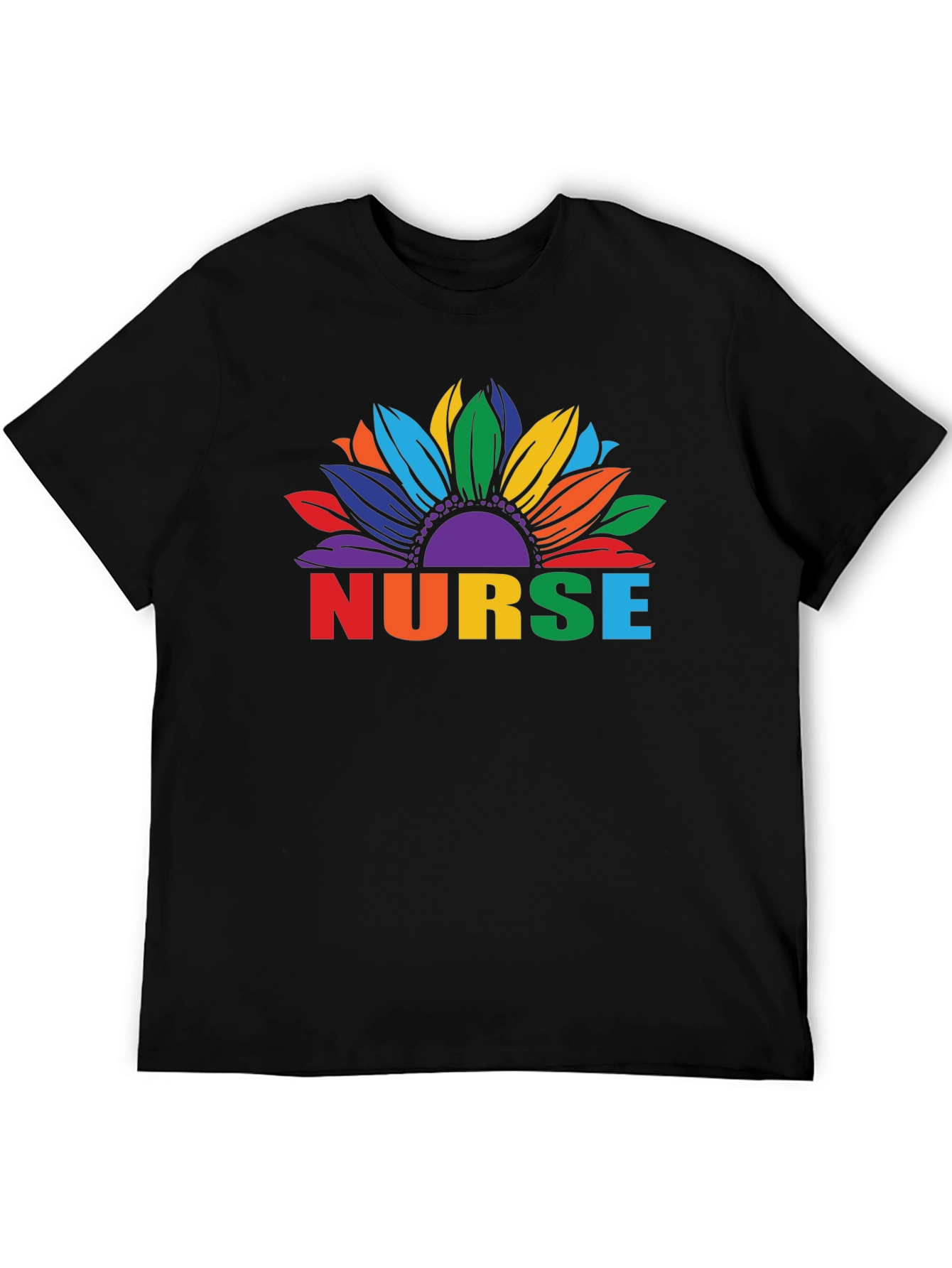 Rainbow Sunflower Nurse Graphic T-Shirt