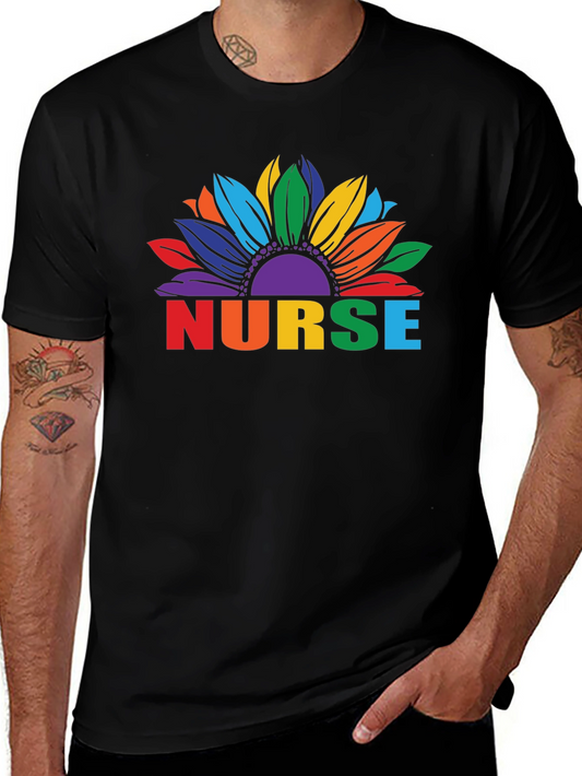 Rainbow Sunflower Nurse Graphic T-Shirt