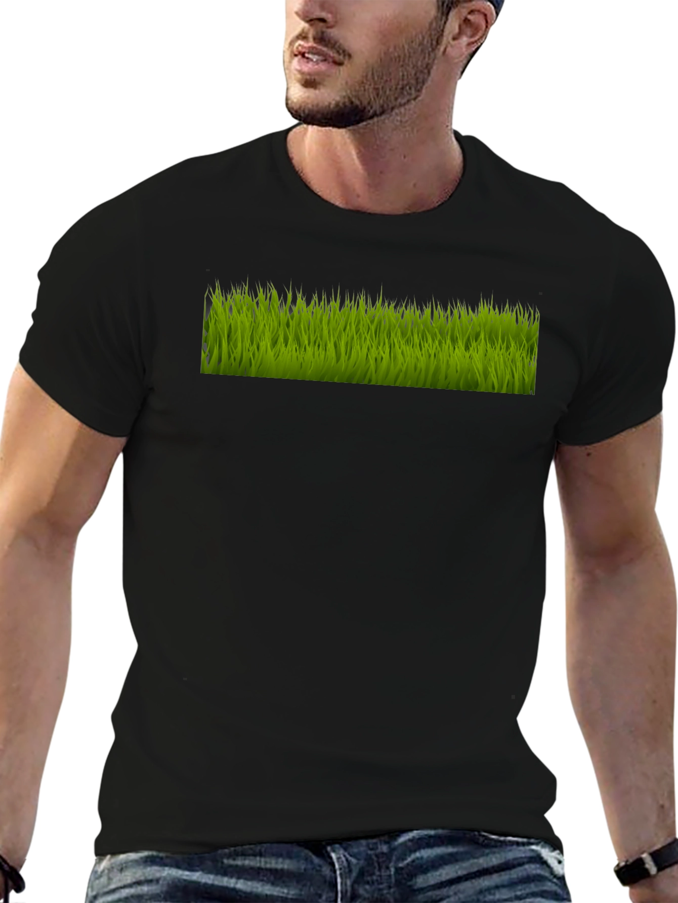 Green Grass Graphic Black T-Shirt