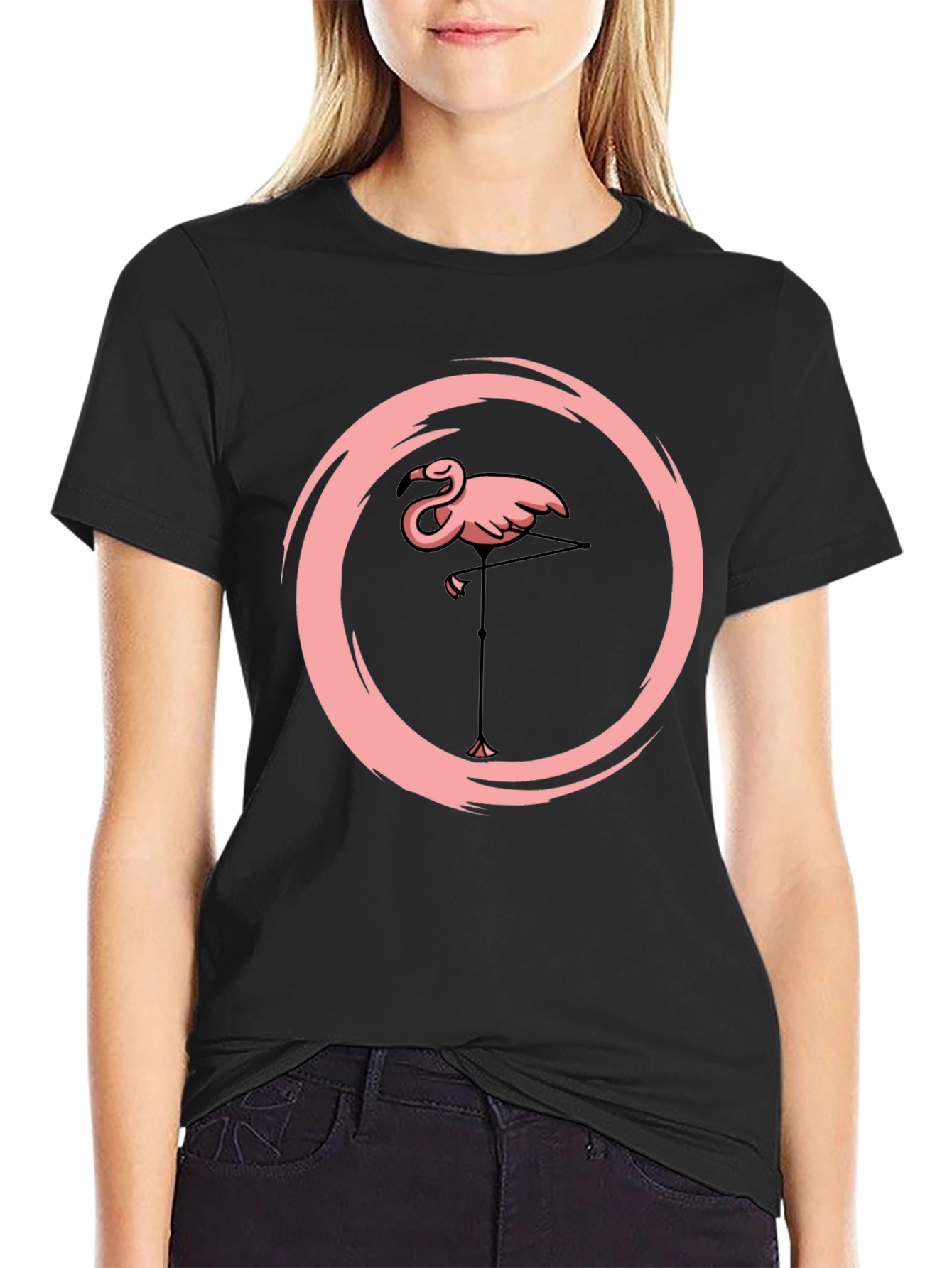 Flamingo Graphic Print Black T-Shirt