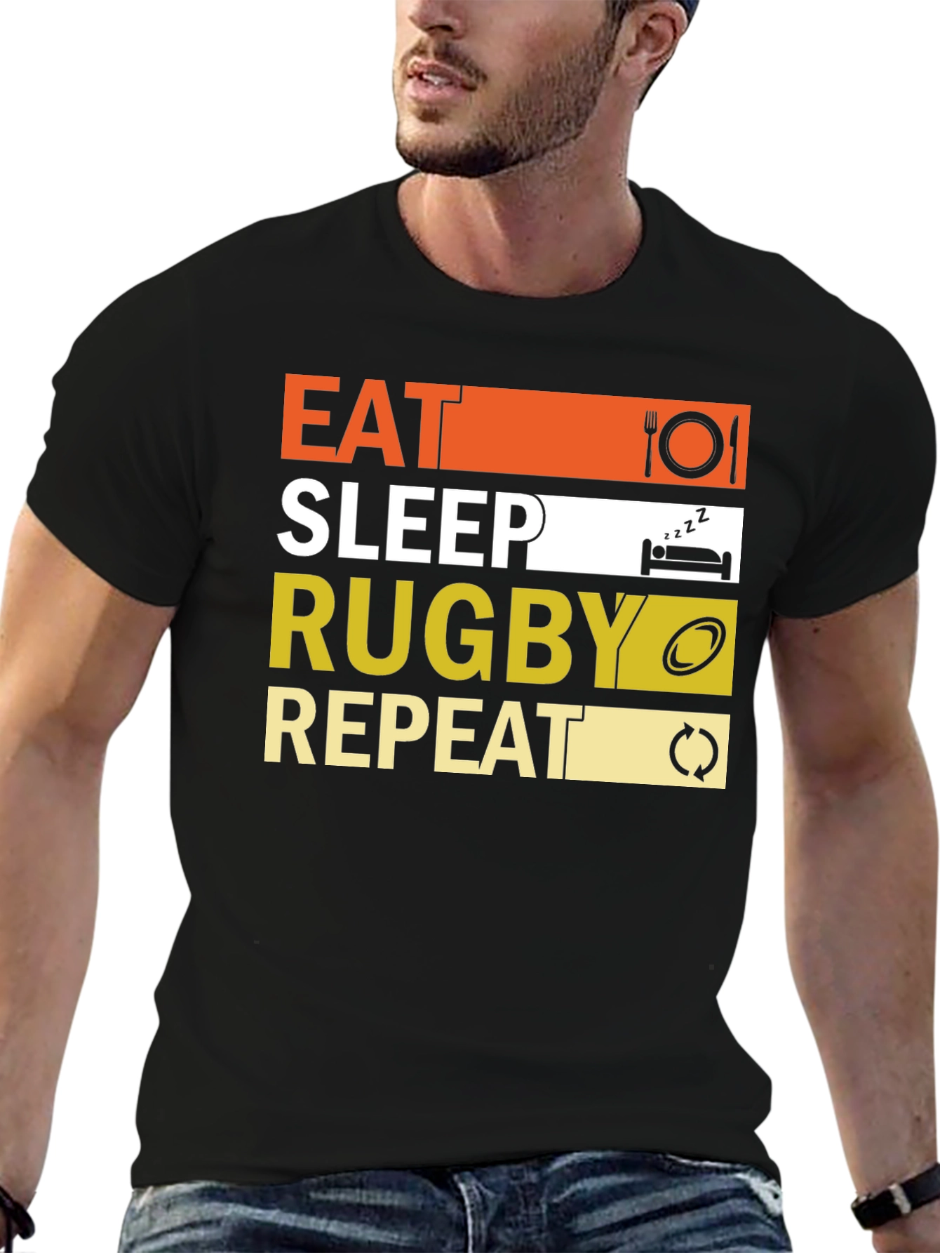 Eat Sleep Rugby Repeat Graphic Tee