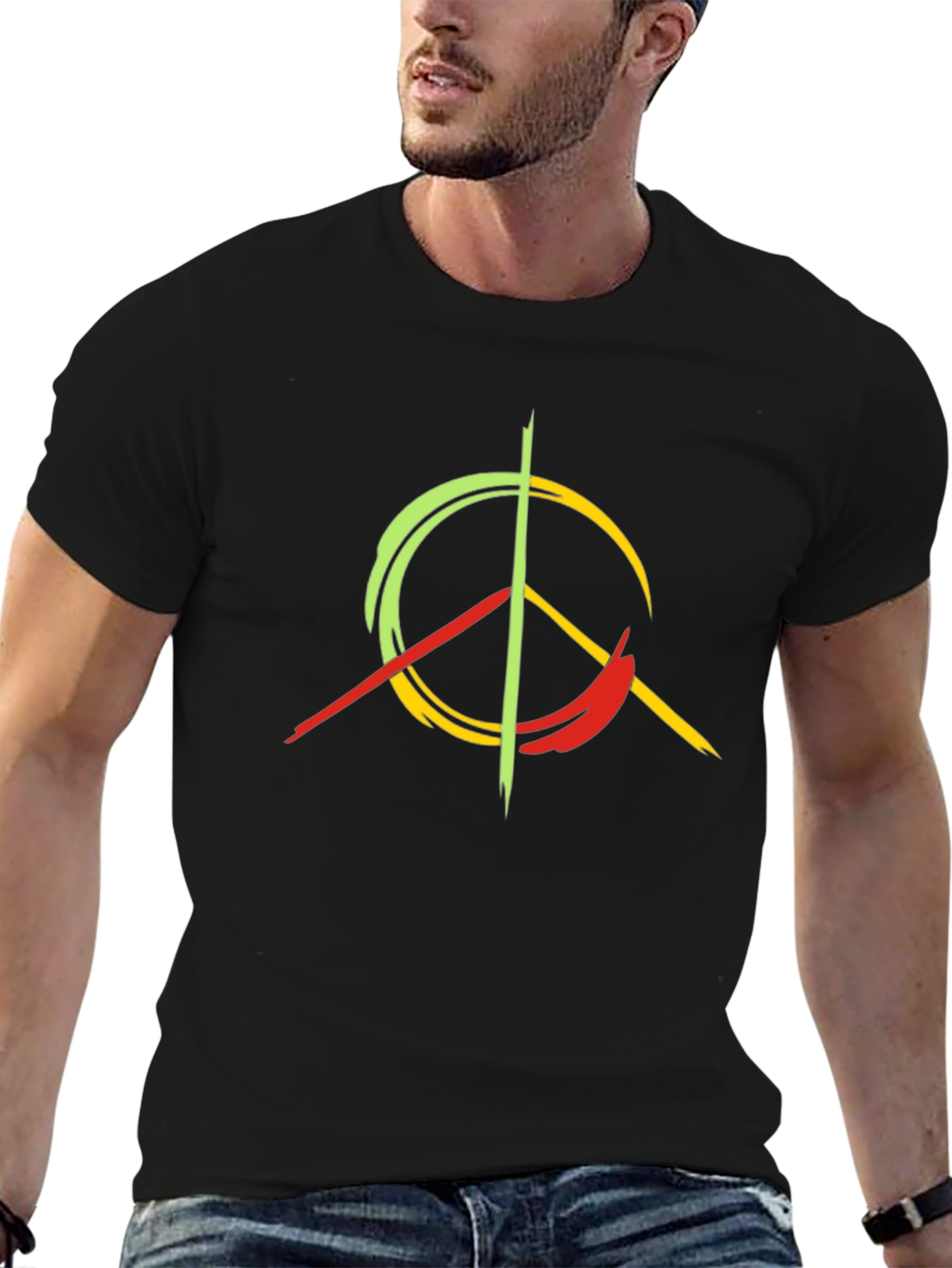 Peace Sign Graphic Tee - Black Cotton Blend