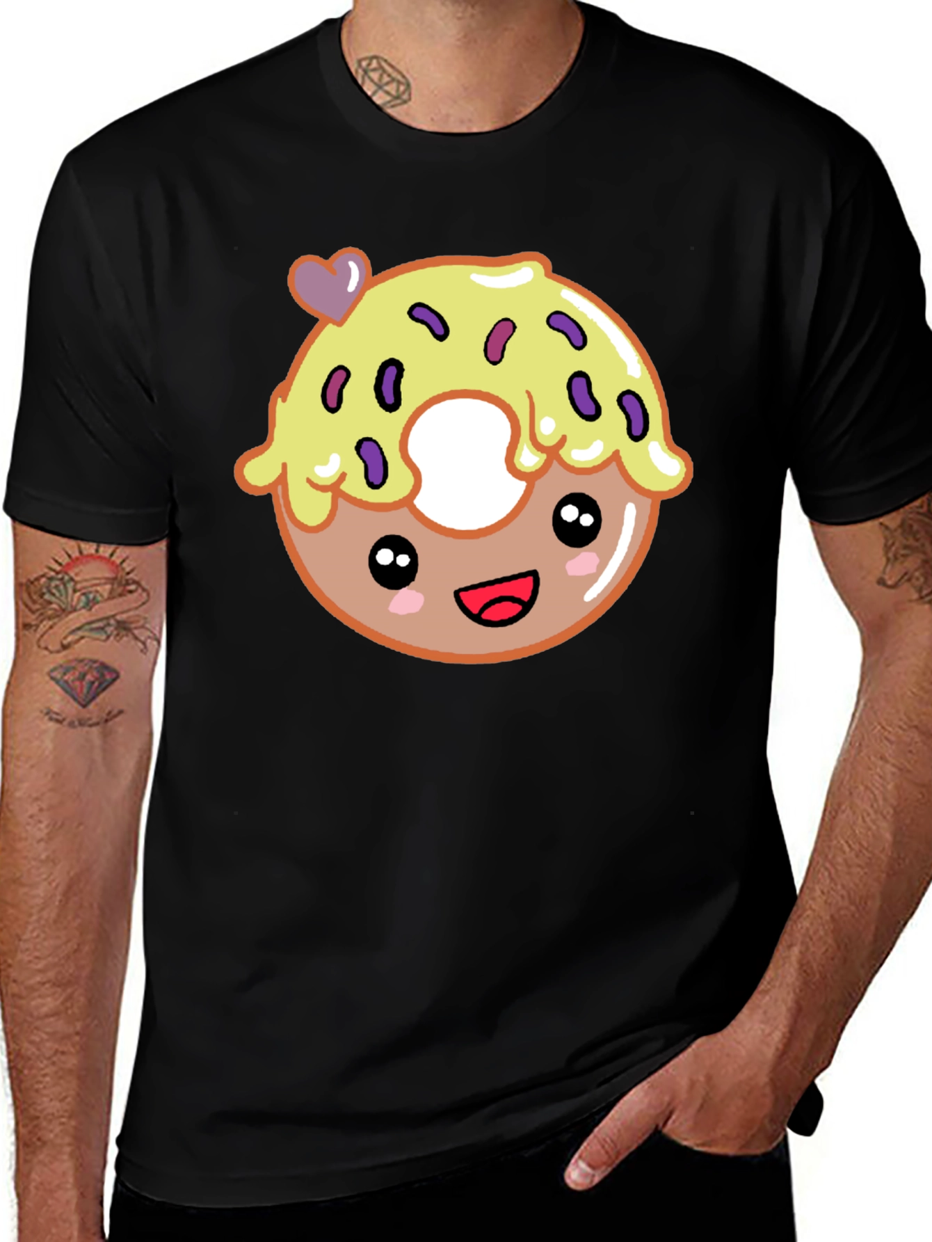 Cute Donut Graphic Tee - Unisex Black T-Shirt