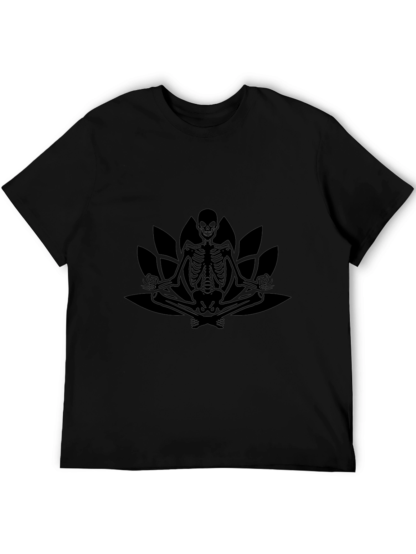 Meditating Skeleton Lotus Graphic Tee - Black