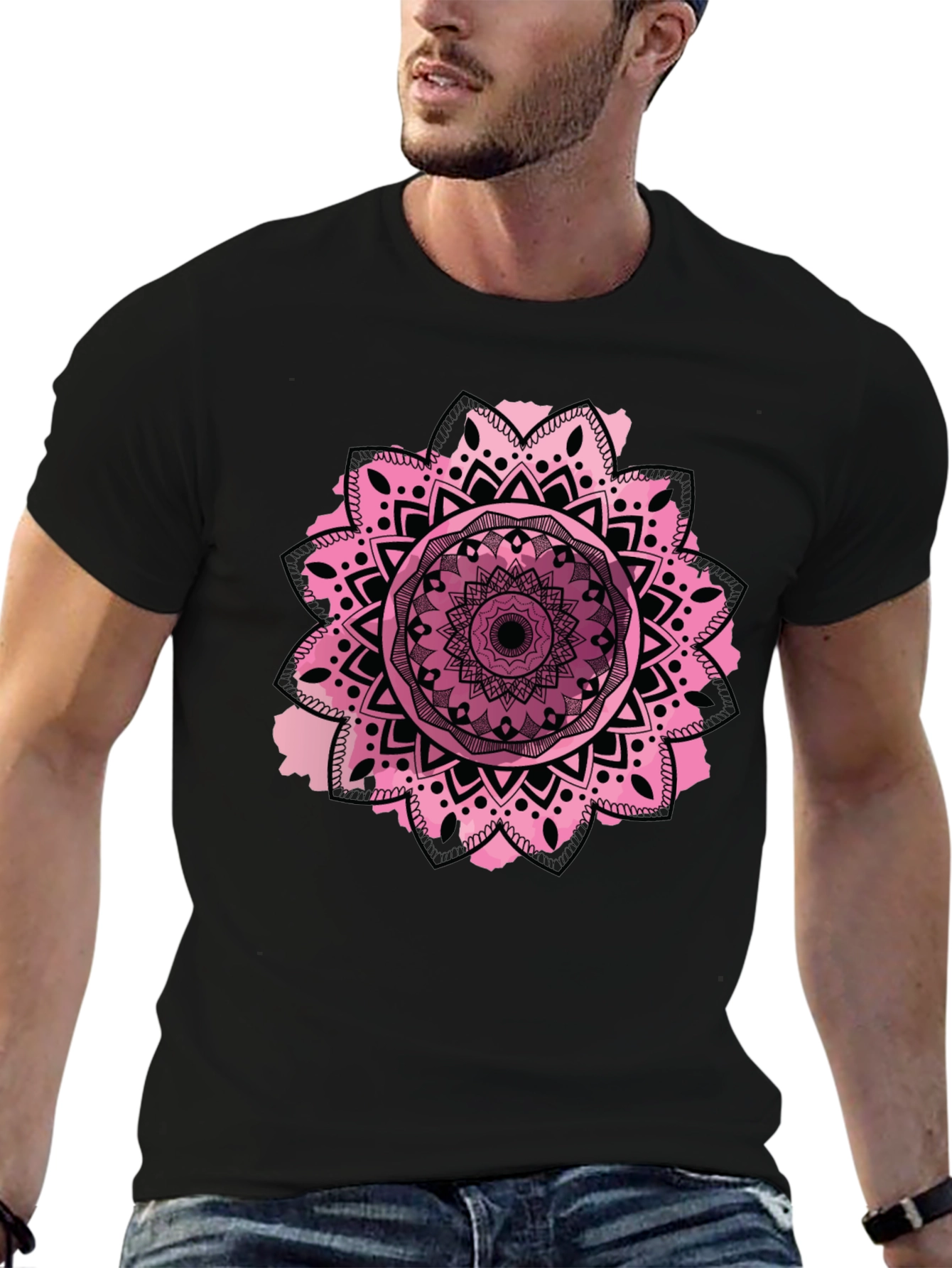 Mandala Design Mens Black T-Shirt