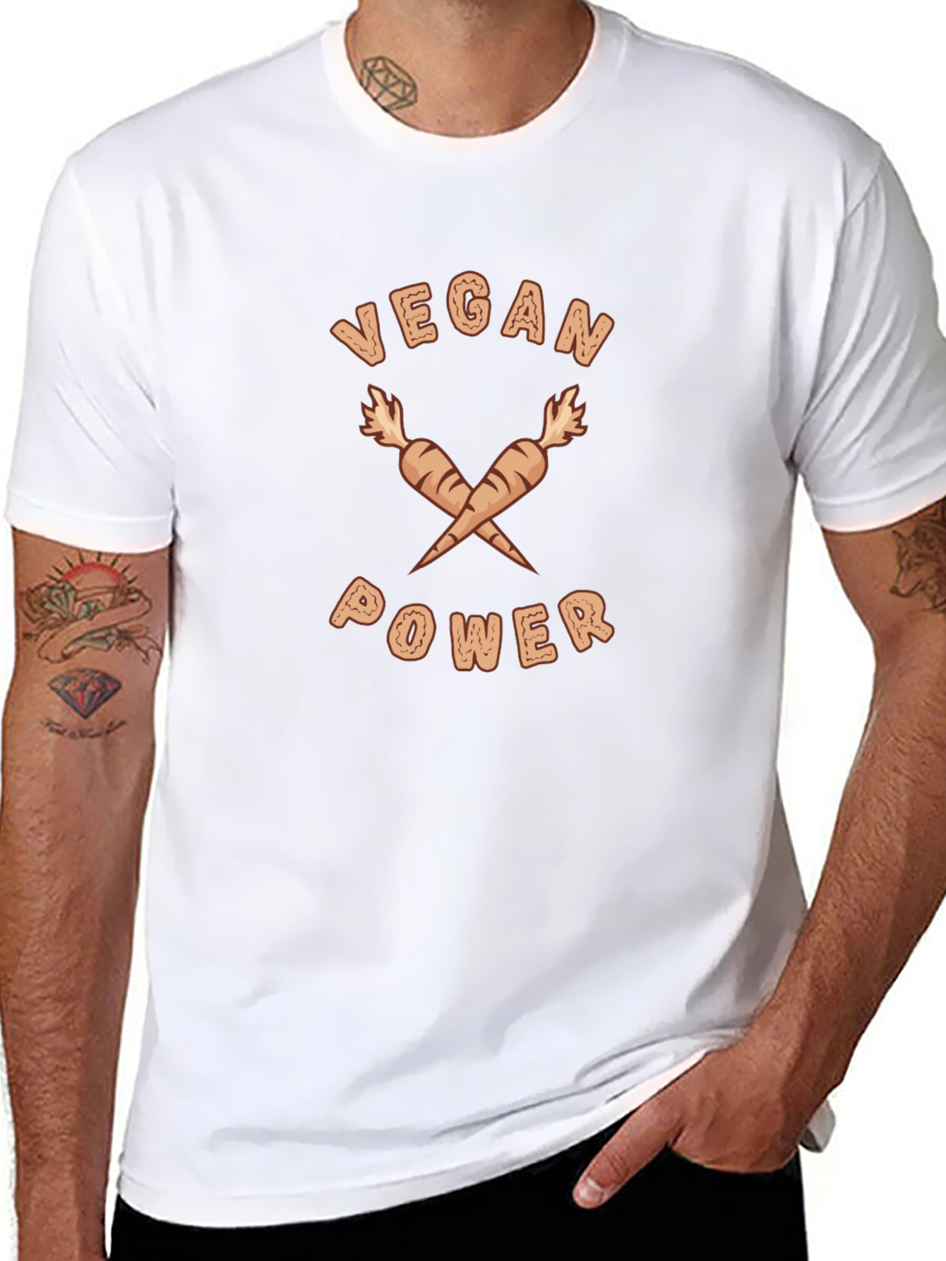 Vegan Power T-Shirt - Carrot Cross Design