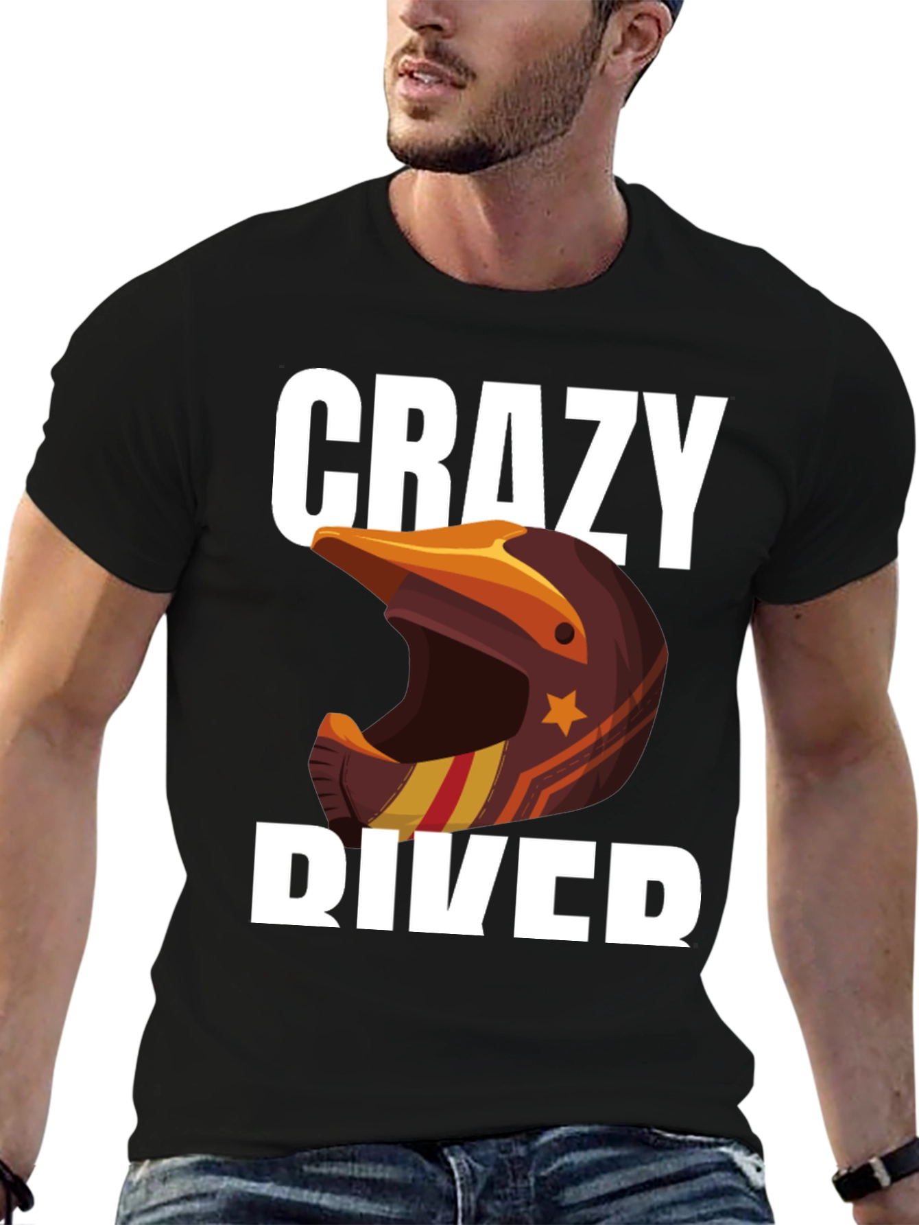 Crazy Rider Graphic Tee - Motorcycle Helmet Design