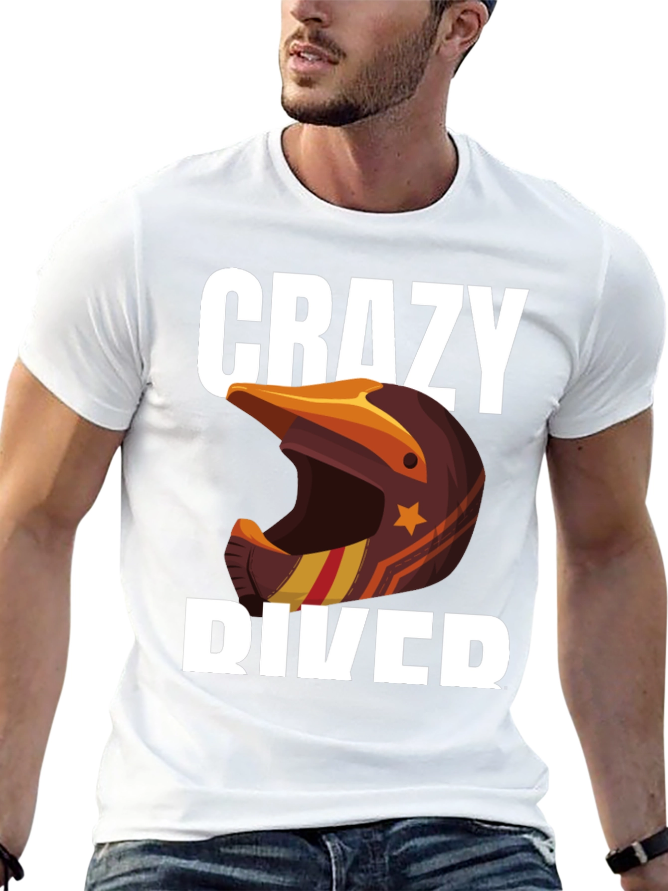 Crazy Rider Graphic Tee - Motorcycle Helmet Design