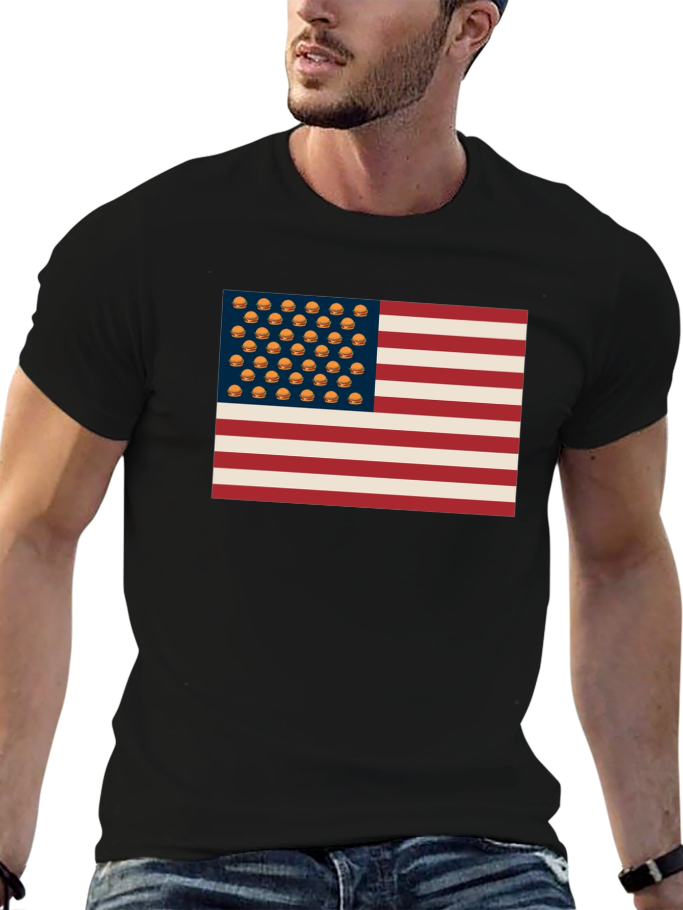 Burger USA Flag T-Shirt - Patriotic & Fun