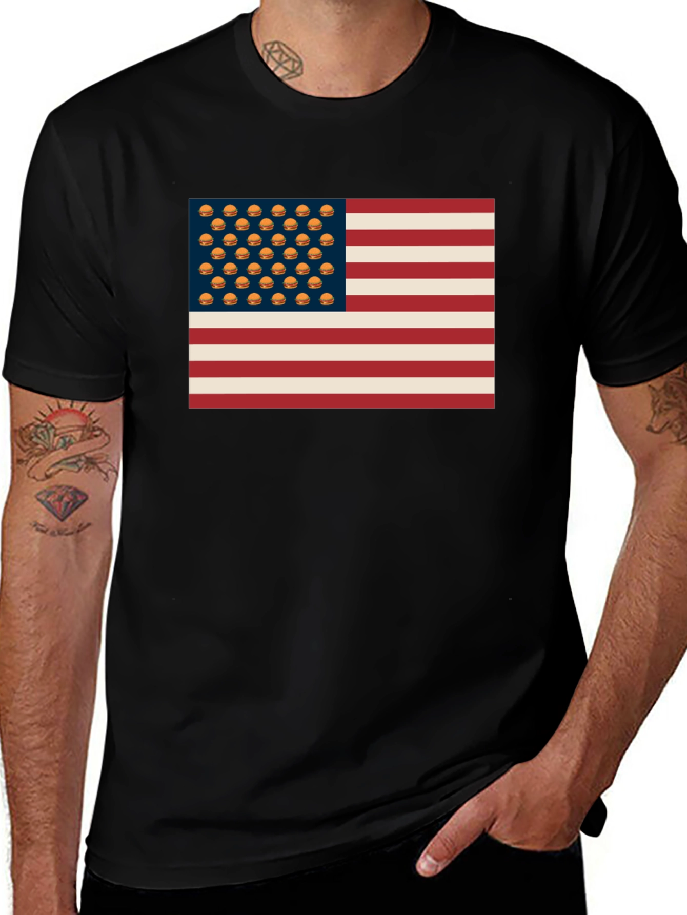 Burger USA Flag T-Shirt - Patriotic & Fun