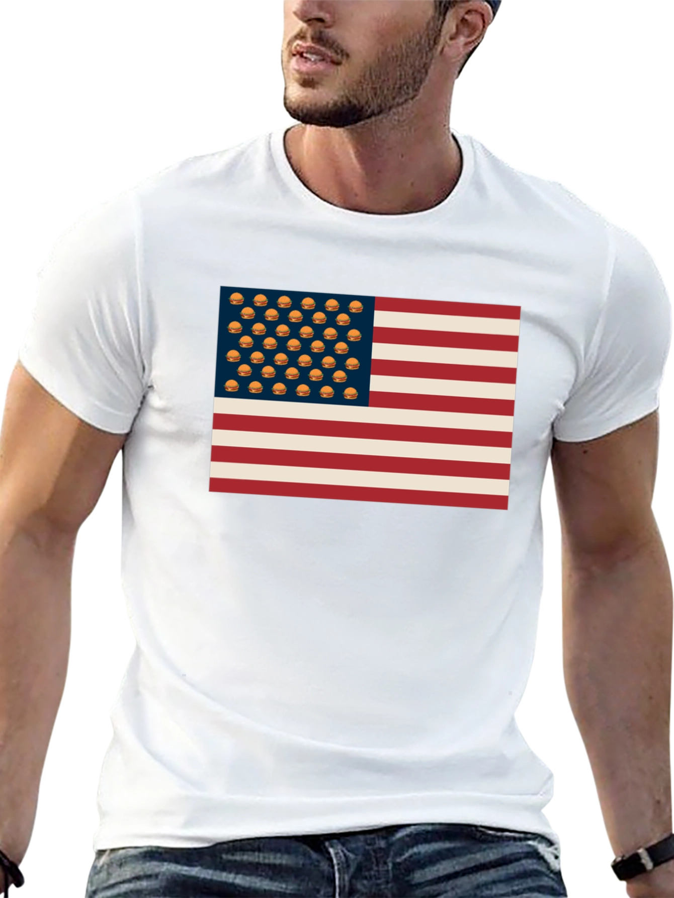Burger USA Flag T-Shirt - Patriotic & Fun